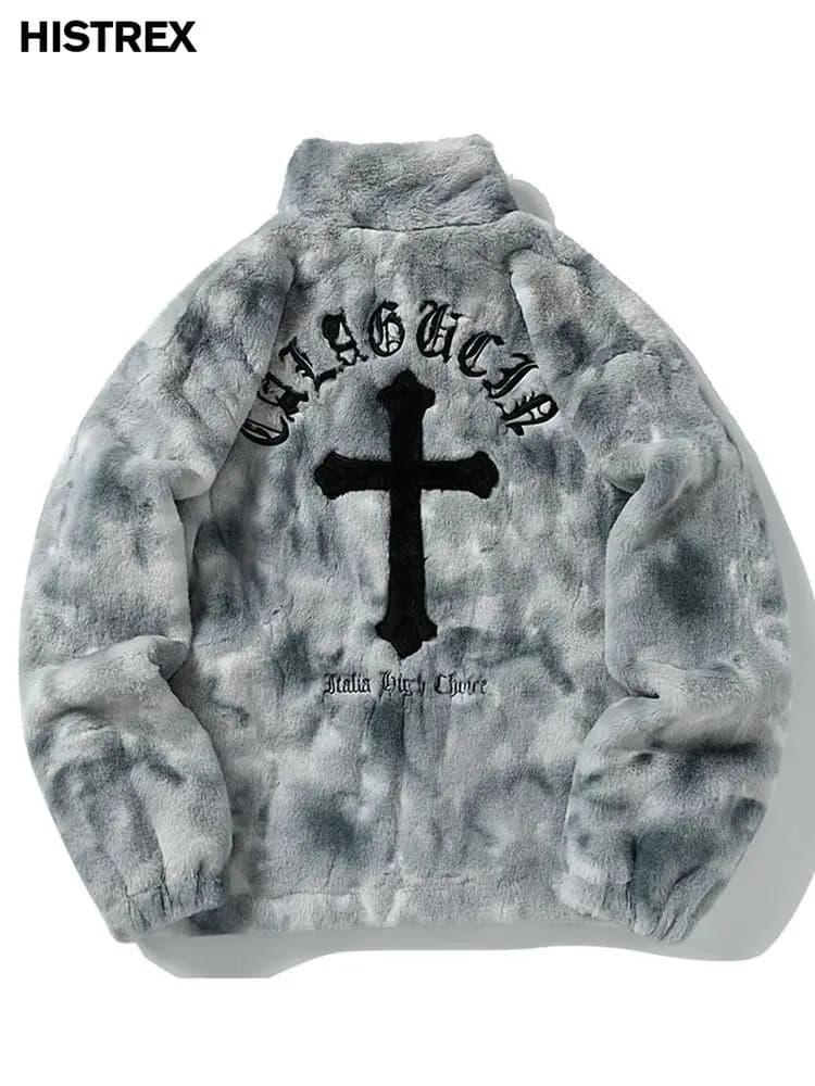 HISTREX Men Rabbit Fur Jacket Parkas,Hip Hop Fluffy Coat,Winter Fleece Overcoat,Outerwear Streetwear,Korean Women Y2k Clothing