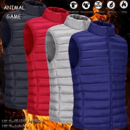 Animal Game Men's Casual Vest Autumn Lightweight Sleeveless Jacket Zipper Outerwear Vest Outdoor Down Vest Coats with Pockets