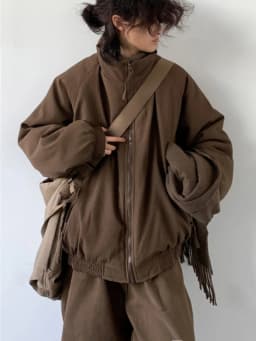 Unisex Autumn Winter Neutral Beige Vertical Stripes Cotton Jacket Bread Style Retro Match All Cotton Coat Zipper Closure Casu...