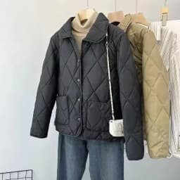 2025 Autumn Winter New Short Cotton Coat Women Rhomb Light Casual Down Cotton Jacket Big Pocket Warm Female Outwear