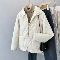 2025 Autumn Winter New Short Cotton Coat Women Rhomb Light Casual Down Cotton Jacket Big Pocket Warm Female Outwear
