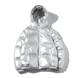 2026 High-Shine Puffer Jacket Men's Cropped Oversized Hooded Coat Futuristic Tech-Inspired Streetwear Metallic Winter Coat Youth