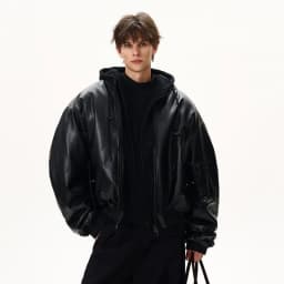 PFHQ Niche Men PU Leather Cotton Jacket American Style Fake Two-Piece Spliced Hooded Thickened Design Fashion Clothing 21E7548