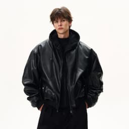PFHQ Niche Men PU Leather Cotton Jacket American Style Fake Two-Piece Spliced Hooded Thickened Design Fashion Clothing 21E7548