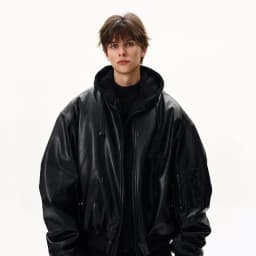 PFHQ Niche Men PU Leather Cotton Jacket American Style Fake Two-Piece Spliced Hooded Thickened Design Fashion Clothing 21E7548