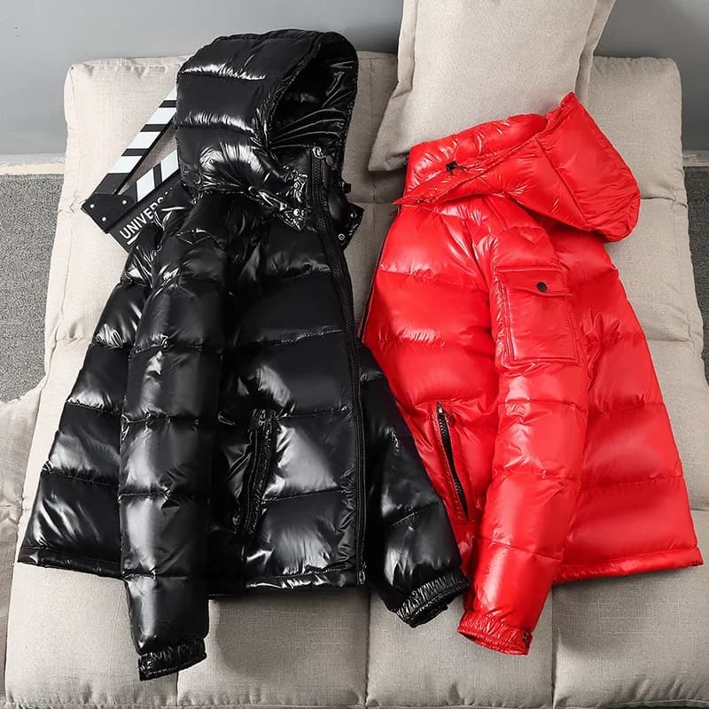 Thick Warm Glossy Duck Zipper Male White New Winter Bright Down Men Fashion Casual Parkas Coat Shiny Hooded Youth Women Jacket