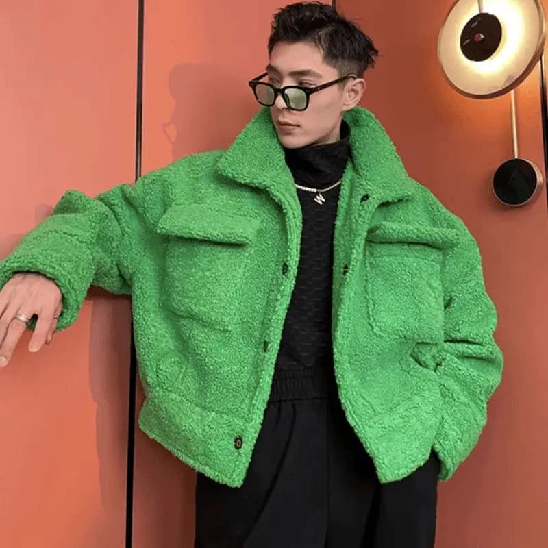2024 New Men's Lamb Plush Jacket Cotton Thick Winter Short Loose Trendy Baseball Clothing Couple Outfit Popular Trend A210