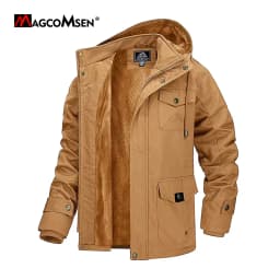 MAGCOMSEN Winter Jacket Men's Cotton Cargo Jacket Fleece Lined Thicken Work Coat Warm Parka Coat Detachable Hood Snow Ski Jacket