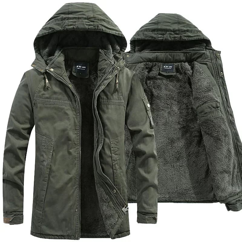 Man Washed Cotton Thick Fleece Parkas Coat Military Windproof Hooded Jackets Casual New Winter Warm Varsity Men Jacket