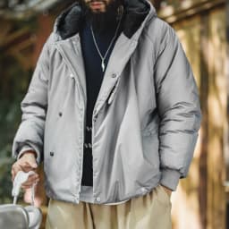 Maden Vintage N-3B Gray Parka for Men Toggle Buttons Hooded Short Coat Heavyweight Thermal Padded Jacket for Autumn Winter