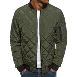 Men's Solid Color Diamond Check Seaming Thickened Standing Collar Cotton-padded Jacket, Winter New Casual Warm Zipper Jacket