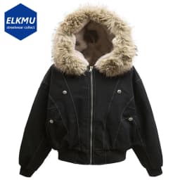 Winter Jackets Fur Collar Parkas Coat Men Vintage Thicken Fleece Warm Jackets Streetwear Harajuku Hip Hop Padded Jackets Outwear