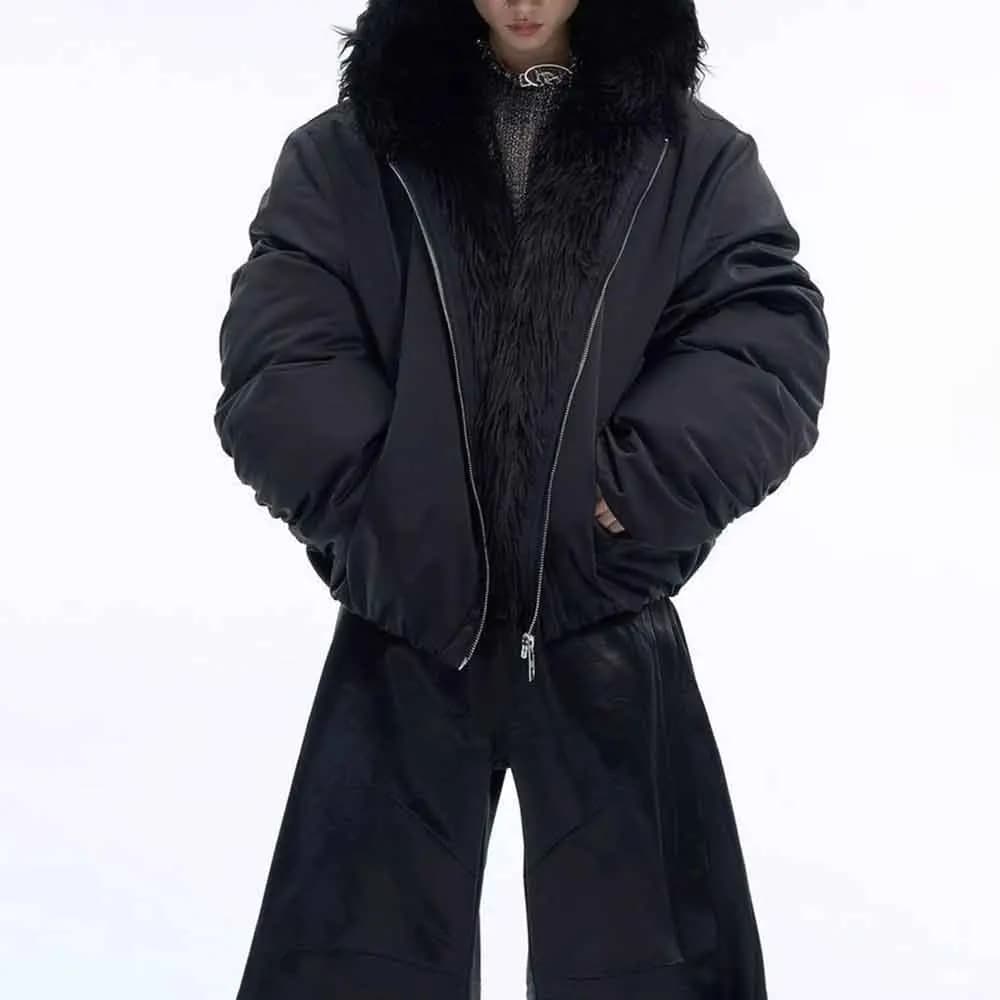 Mens Winter Jacket Furry Patchwork Hooded Cotton Jacket Fashion Casual Outdoor Versatile Comfortable Outerwear Coat 2025 New
