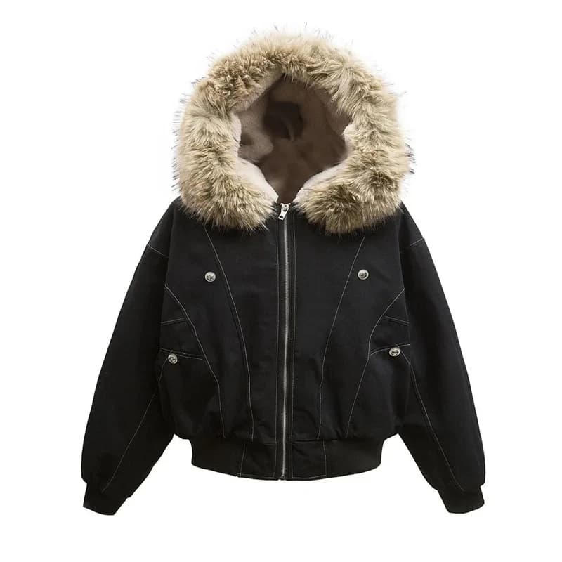 Hip-hop Winter Men Coat New Casual Thick Warm Women Parka Coat Streetwear Loose Hooded Faux Mink Collar Couple Short Coat
