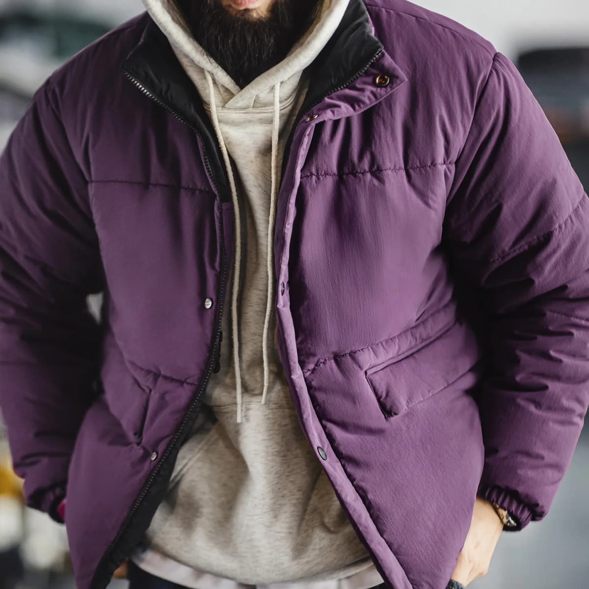 Maden Vintage Men's Reversible Thermal Jacket Water-Repellent Heavyweight Cotton Stand Collar Short Coat for Autumn Winter