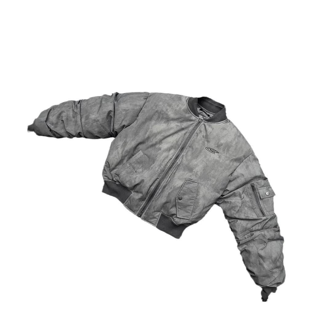Winter Vintage Distressed Style Wrinkle Design Baseball Jacket Cotton American Hip Hop Coat Warm Parka