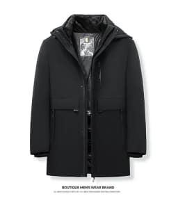 Hooded Men's Parker Coat Winter Warm Thick Zipper Coat Padded Overcoat Men's Long Plush Thickened Parkas 2 Pieces Winter Jacket