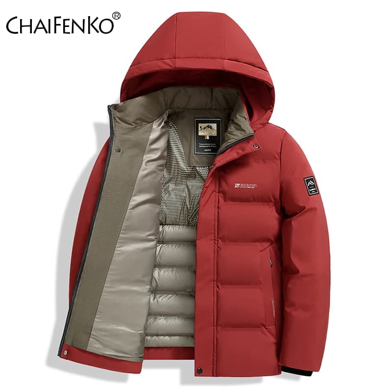 New Windproof Keep Warm Men Parka Outdoors Loose Comfort Solid Removable Hat Coats Winter Fashion Casual Thickening Tops Men