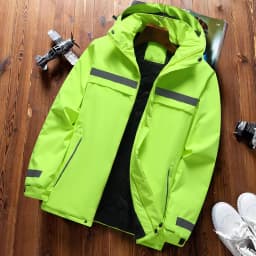 Thickened Fleece Lined Cotton Jacket for Men Workwear Safety Coat Winter Cold Resistant Reflective Printed Logo Casual Loose Fit