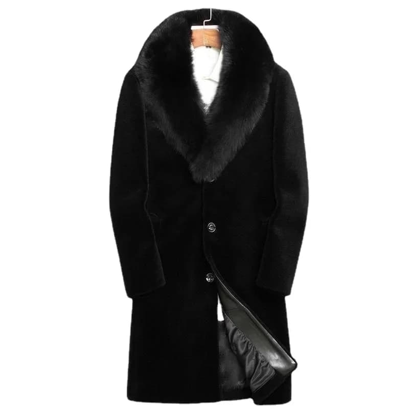 Mink Coat with Men's Fur Integrated Winter Plush Thickened To keep Warm Velvet Slim Fit Long Solid Color Faux Fur Jacket C29