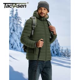 TACVASEN Men's Puffer Jacket Winter Warm Hooded Sherpa Lined Water Resistant Windproof Insulated Jacket Warm Winter Puffy Coat