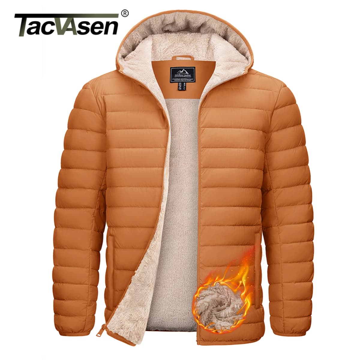 TACVASEN Men's Puffer Jacket Winter Warm Hooded Sherpa Lined Water Resistant Windproof Insulated Jacket Warm Winter Puffy Coat