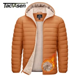 TACVASEN Men's Puffer Jacket Winter Warm Hooded Sherpa Lined Water Resistant Windproof Insulated Jacket Warm Winter Puffy Coat