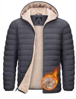 TACVASEN Men's Puffer Jacket Winter Warm Hooded Sherpa Lined Water Resistant Windproof Insulated Jacket Warm Winter Puffy Coat