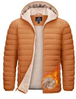 TACVASEN Men's Puffer Jacket Winter Warm Hooded Sherpa Lined Water Resistant Windproof Insulated Jacket Warm Winter Puffy Coat