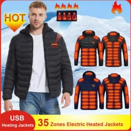 USB Heating Jackets Men Winter Warm Heated Parkas 35 Zones Electric Heated Jackets Warm Padded Jacket Coat Plus Size 5XL