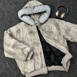 Mens Jacket Winter Streetwear Black Padded Coat Tie Dye Design Faux Fur Hood Zip Up Quilted Warm Outerwear Dark Retro Fashion