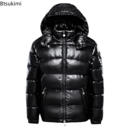 2026 Fashion Waterproof Short Cotton Jackets Men's Black Lightweight Snow Parkas High Quality Glossy Parkas Winter Jackets Male