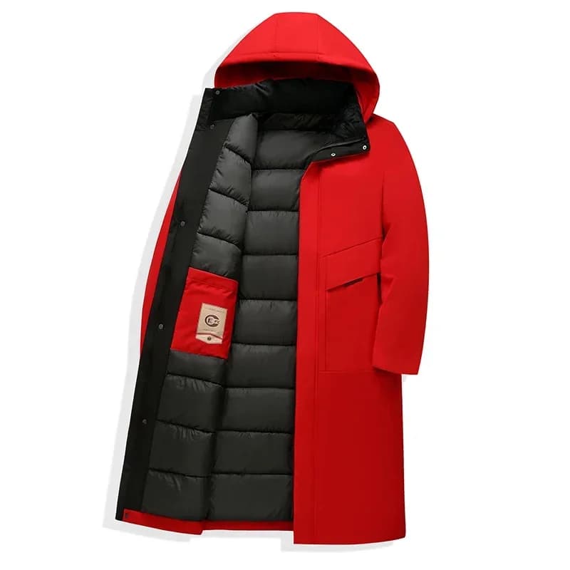 Winter Fleece Long Jacket with Hood Windbreaker OvercoatMens Coats Casual Thicken Warm Men Long Outwear Clothing Business Parka