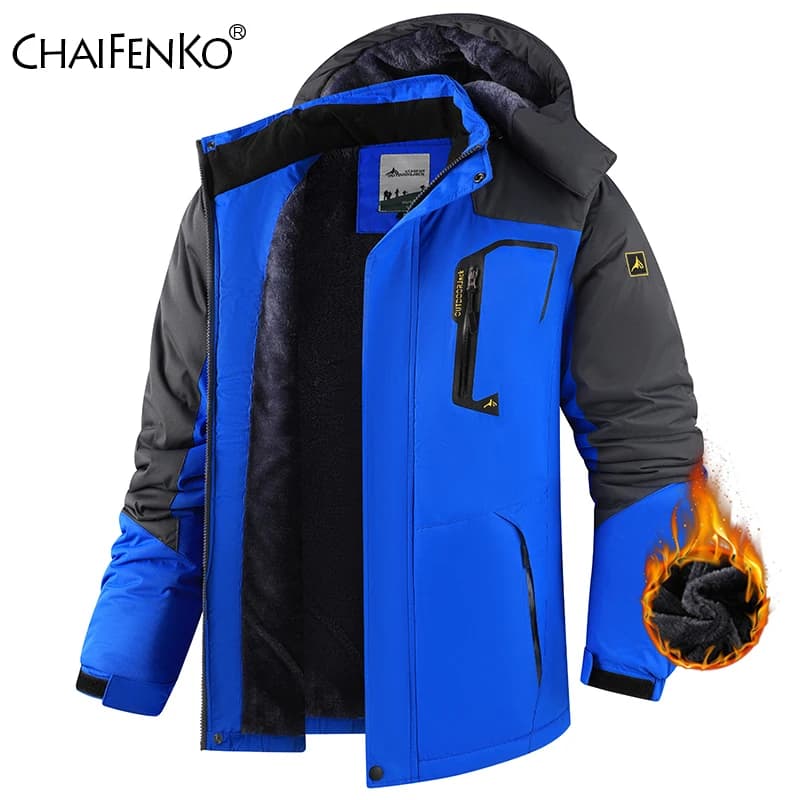 Men Outdoors Windproof Keep Warm Hiking Exercise Coat New Fashion Casual Detachable Hat Parka Winter Fleece Thicken Solid Jacket