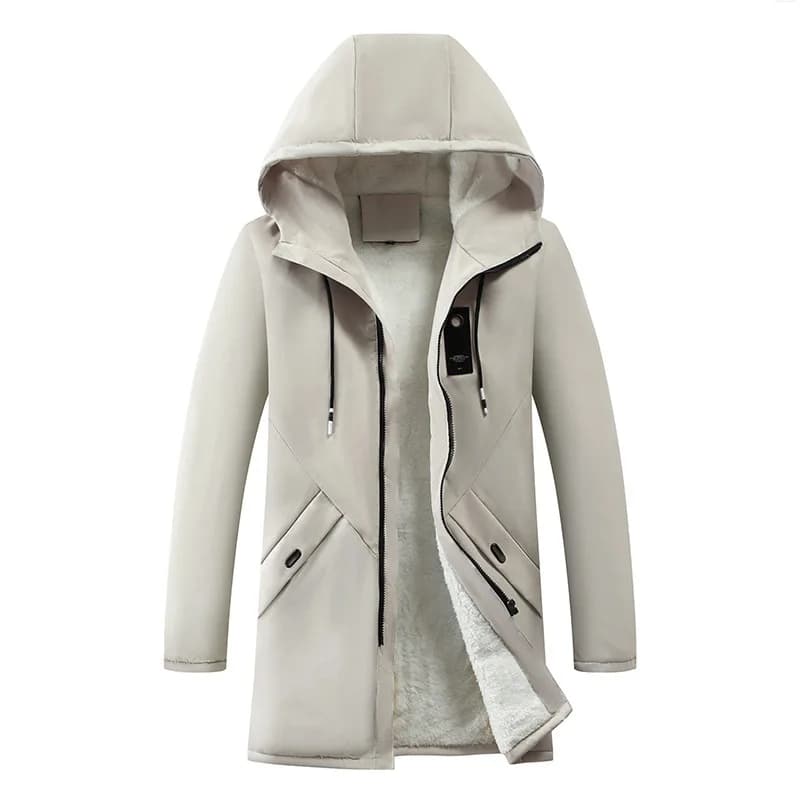 Mens Cotton Windproof Solid Color Coats Parkas Jackets for Men Long Hooded Coat Winter New Warm Thick Fleece Parkas Jacket