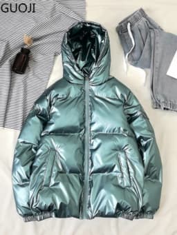 Streetwear Fashion Bright Silver Puffer Jackets for Men Thicken Winter Mens Coats Casual Hooded Cotton Wadded Heated Jacket Men