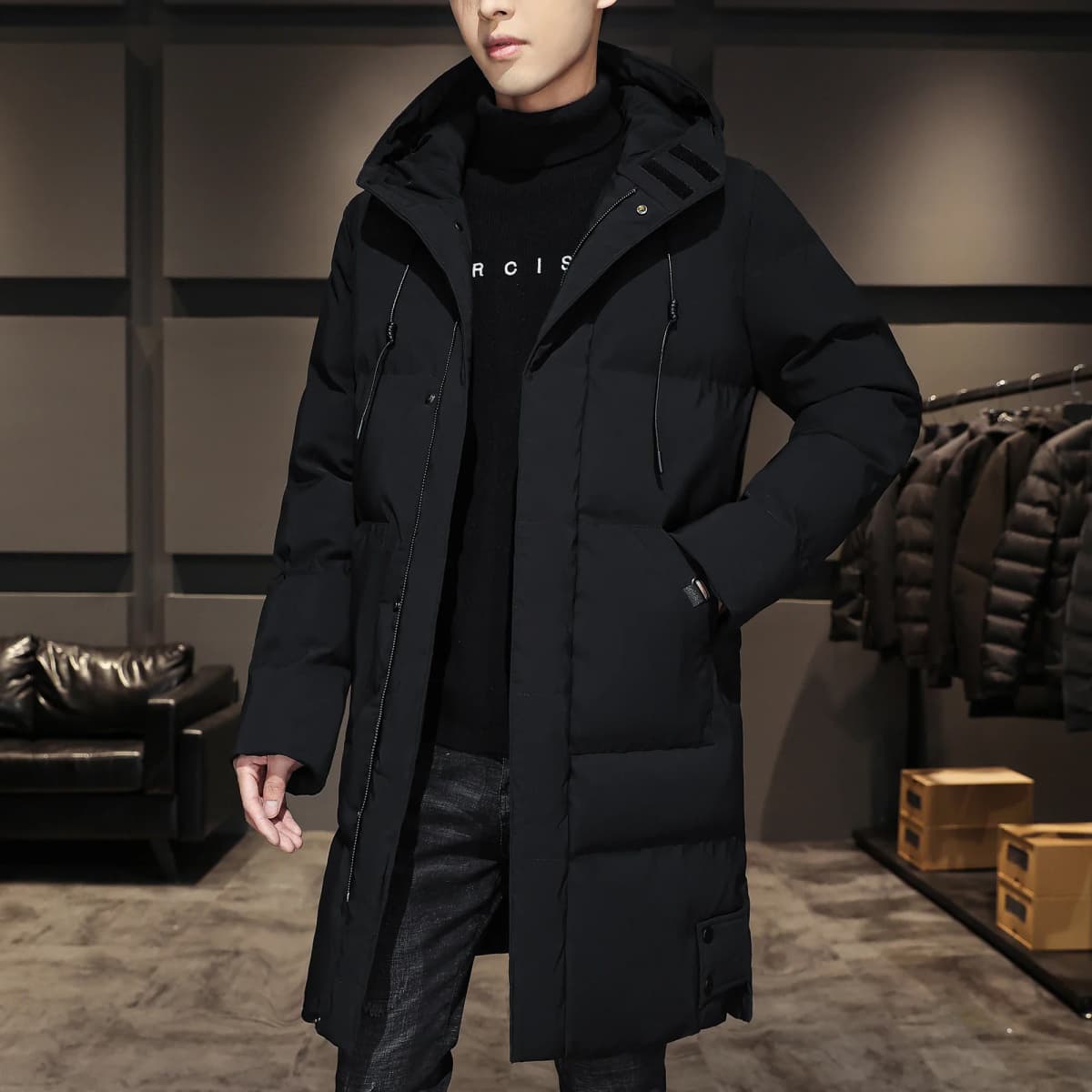 8XL 7XL Men's High Quality Hooded Jacket Black Fashion Winter Jacket Men Brand Clothing New Parka Men Thick Warm Long Coats