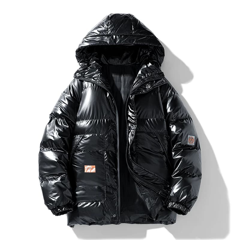 Men Parkas Thicken Warm Coat Men's Solid Color Parkas Coat Men's Fashion New Streetwear Winter Jacket Mens Glossy Black Jackets