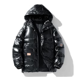 Men Parkas Thicken Warm Coat Men's Solid Color Parkas Coat Men's Fashion New Streetwear Winter Jacket Mens Glossy Black Jackets