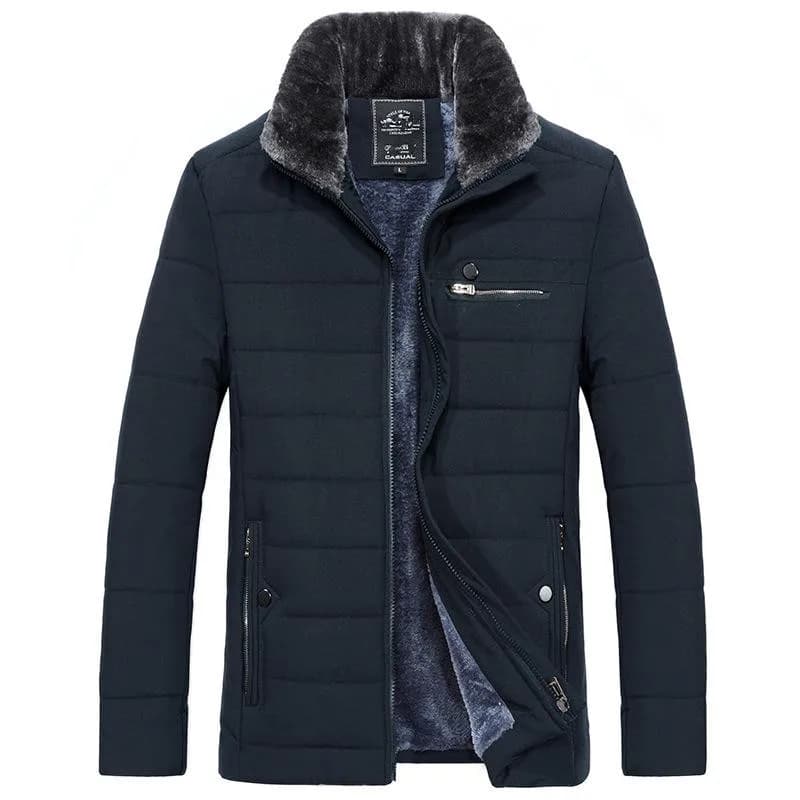 Men's Warm Jacket Winter Coats Fur Collar Windbreaker Cotton Padded Anorak Thick Black Coat Male Casual Fleece Jacket Men