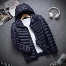 Autumn Winter Men's Seamless Lightweight Hooded down Cotton Jacket Outerwear Trendy Youth Casual Warm Polyester Fiber