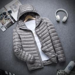 Autumn Winter Men's Seamless Lightweight Hooded down Cotton Jacket Outerwear Trendy Youth Casual Warm Polyester Fiber