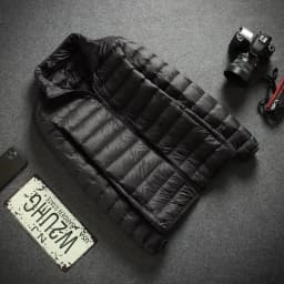 Autumn Winter Men's Seamless Lightweight Hooded down Cotton Jacket Outerwear Trendy Youth Casual Warm Polyester Fiber