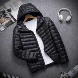 Autumn Winter Men's Seamless Lightweight Hooded down Cotton Jacket Outerwear Trendy Youth Casual Warm Polyester Fiber