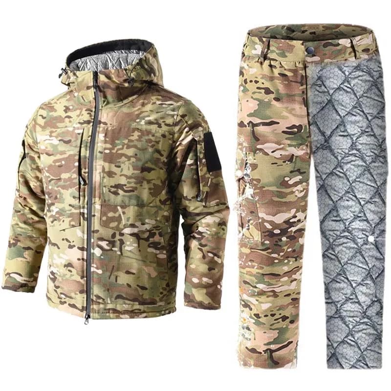 New Winter Heat Reflection Warm Coats Cargo Pants Men Casual Multi-pocket Men Combat Camo Tactical Sets Work Pant Male Clothing