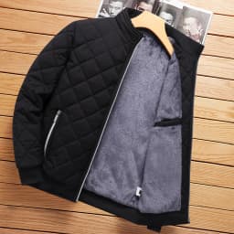Men's Winter Thickened Fleece Lined Cotton Jacket Casual Stand Collar Long Sleeve Zipper Closure Color Warm Outerwear