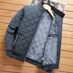 Men's Winter Thickened Fleece Lined Cotton Jacket Casual Stand Collar Long Sleeve Zipper Closure Color Warm Outerwear