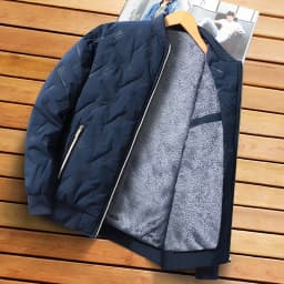 Men's Winter Thickened Fleece Lined Cotton Jacket Casual Stand Collar Long Sleeve Zipper Closure Color Warm Outerwear