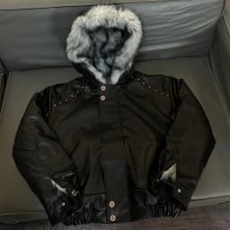 Rhinestone Rivet Faux Fur Liner Pu Leather Winter Jacket Man Woman Thickened Warmer Fur Collar Hooded Winter Furry Coat