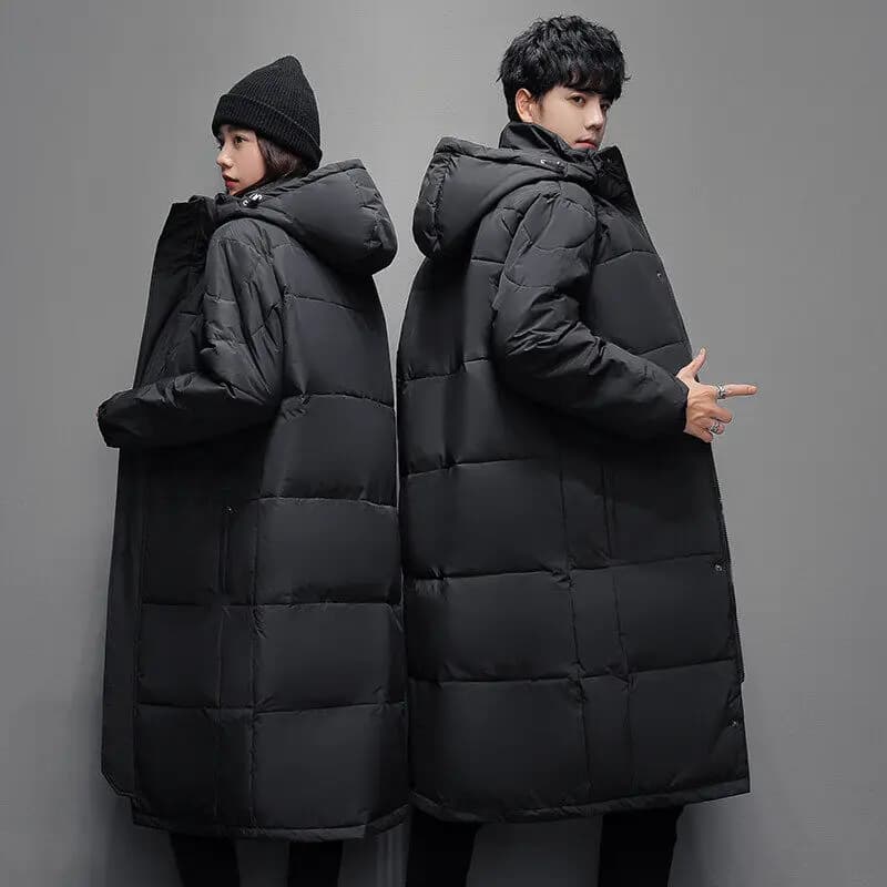 Men Women Thick Hooded Long Parkas Solid Color Zipper Parkas Unisex Long Winter Padded Jacket Unisex Warm Down Jacket Parkas
